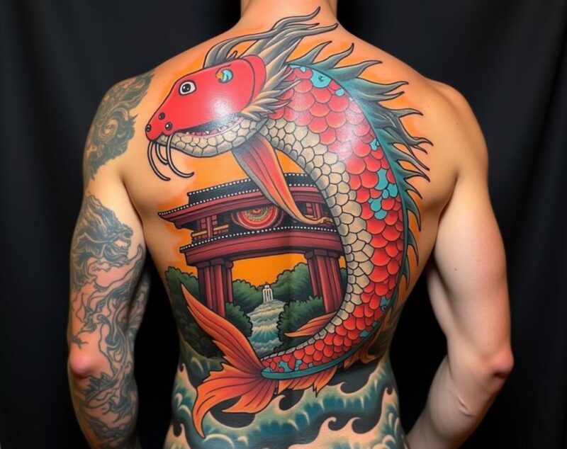 Hình xăm cá chép vượt Vũ Môn 
