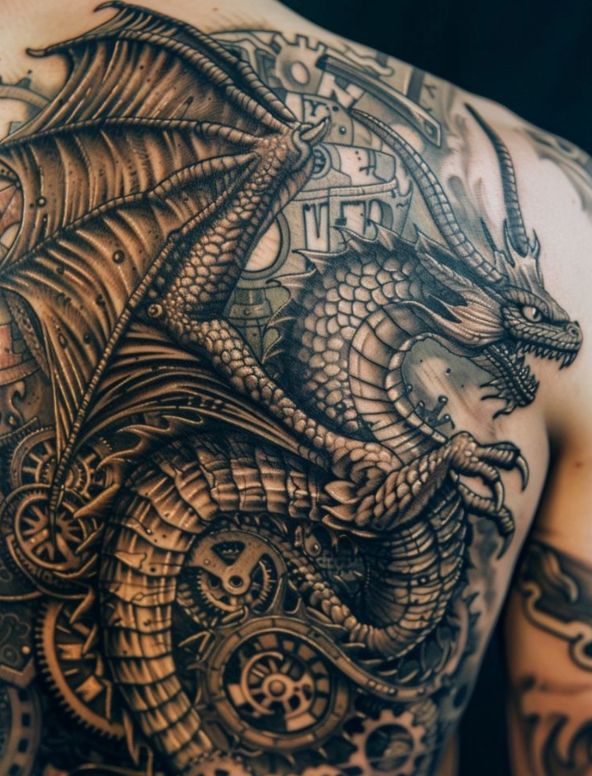 Xăm hình rồng châu Âu tinh thần mạnh mẽ và quyết tâm chiến đấu chống lại những thế lực xấu xa