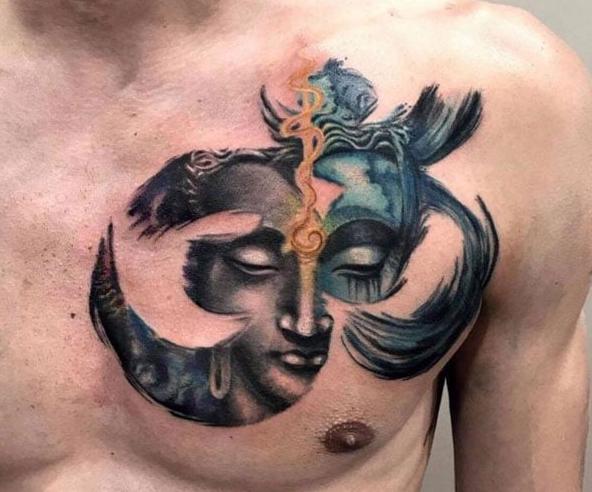 Hình xăm chữ Nhẫn kết hợp mặt Phật là biểu tượng tối thượng của lòng từ bi tuyệt đối