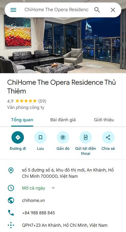 Căn hộ dịch vụ ChiHome tại TPHCM được nhiều khách hàng đánh giá cao trên Gmap